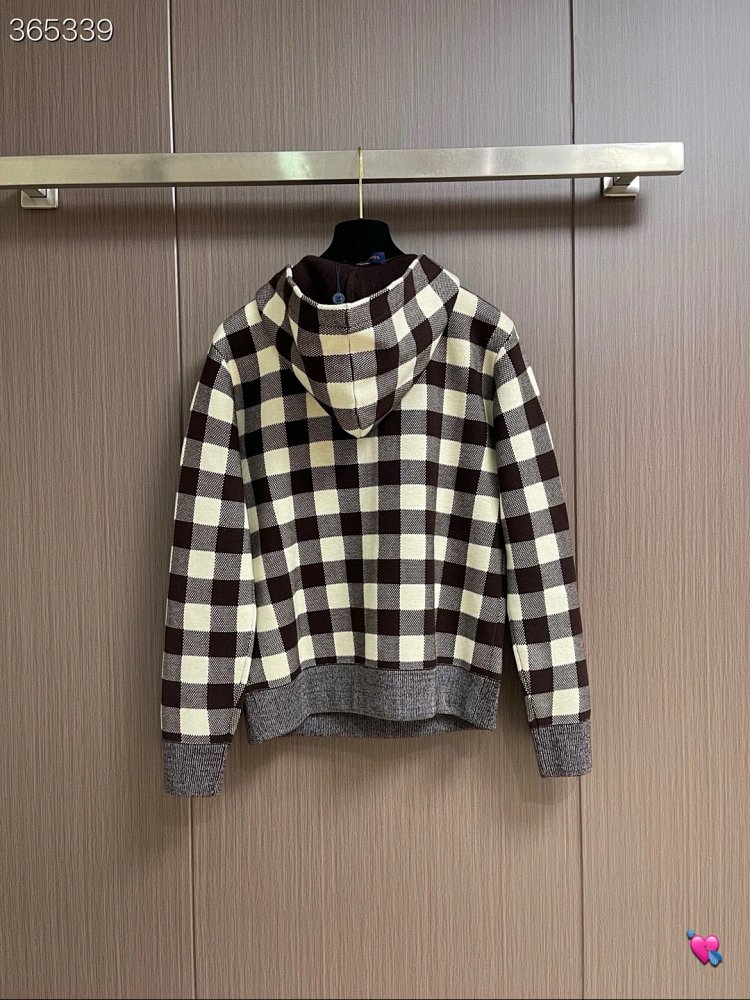 Louis Vuitton2026 New Men's Fashion Casual Letter Embroidery Color blocked Grid Knitted Hoodie卫衣