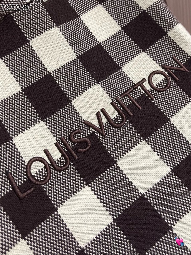 Louis Vuitton2026 New Men's Fashion Casual Letter Embroidery Color blocked Grid Knitted Hoodie卫衣