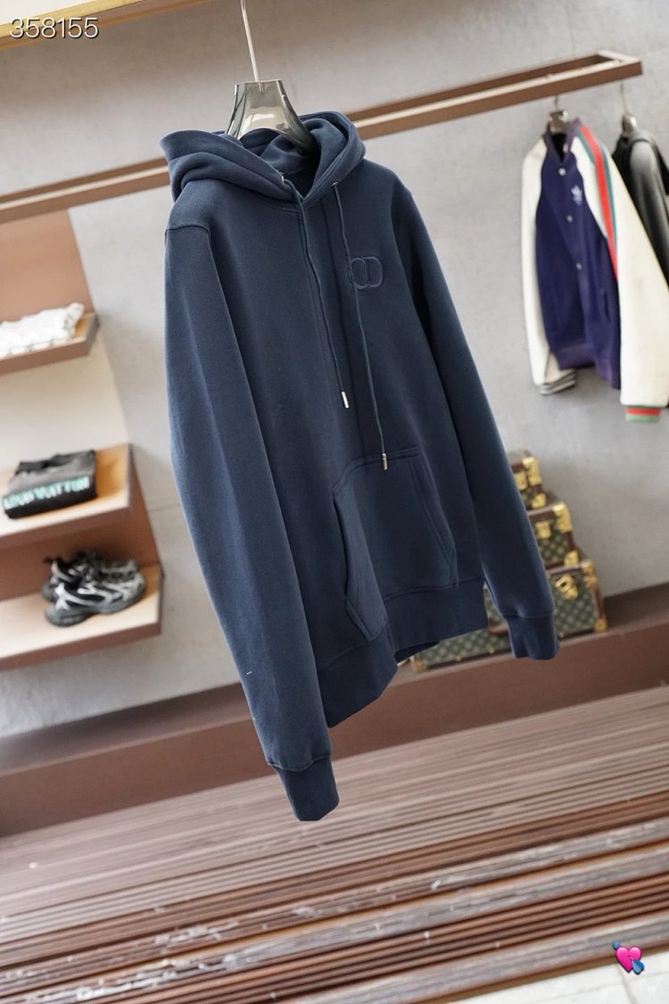 DiorDior classic CD embroidered hooded pure cotton men's fashionable casual hooded sweatshirt