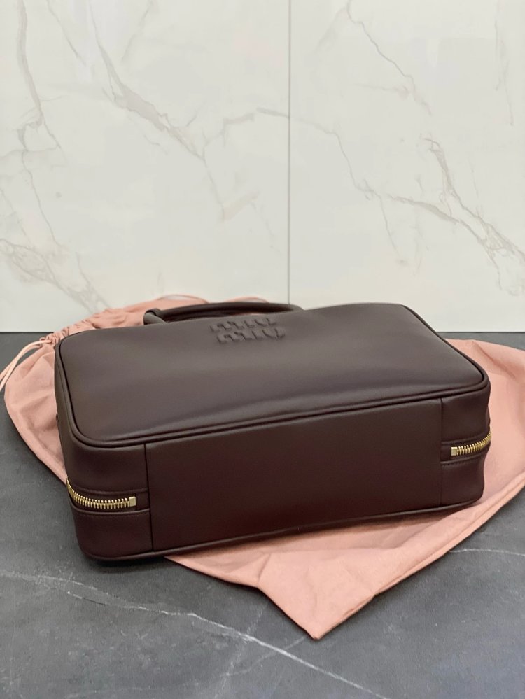 miumiu Original Leather Handheld Official Document Bag for Women 2025 New Large Capacity Retro Underarm Shoulder Bag