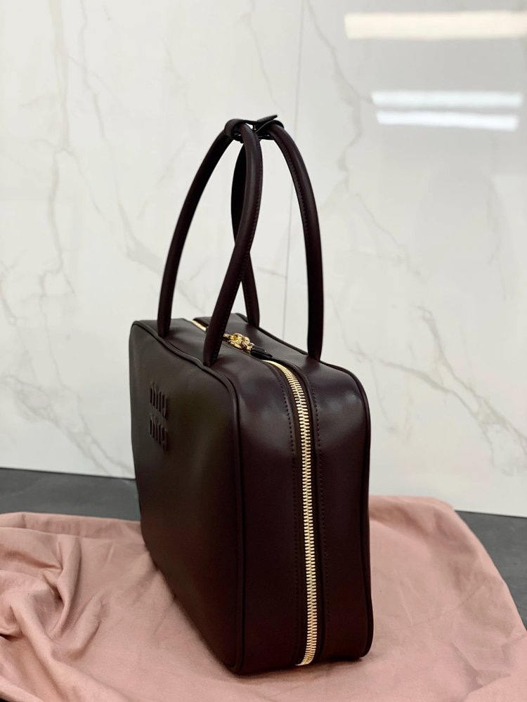 miumiu Original Leather Handheld Official Document Bag for Women 2025 New Large Capacity Retro Underarm Shoulder Bag