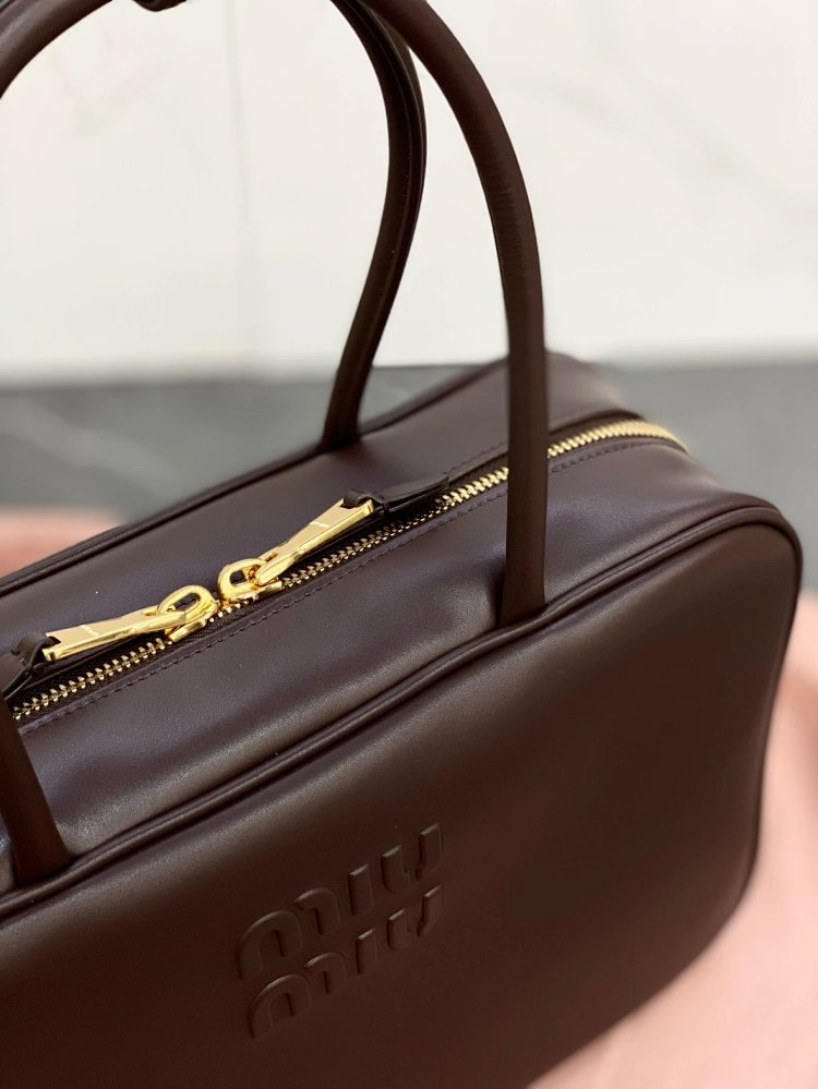 miumiu Original Leather Handheld Official Document Bag for Women 2025 New Large Capacity Retro Underarm Shoulder Bag
