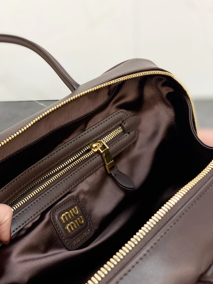 miumiu Original Leather Handheld Official Document Bag for Women 2025 New Large Capacity Retro Underarm Shoulder Bag