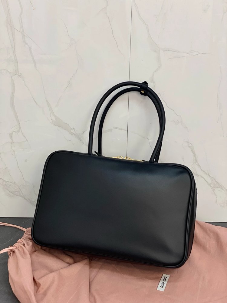 miumiu Original Leather Handheld Official Document Bag for Women 2025 New Large Capacity Retro Underarm Shoulder Bag