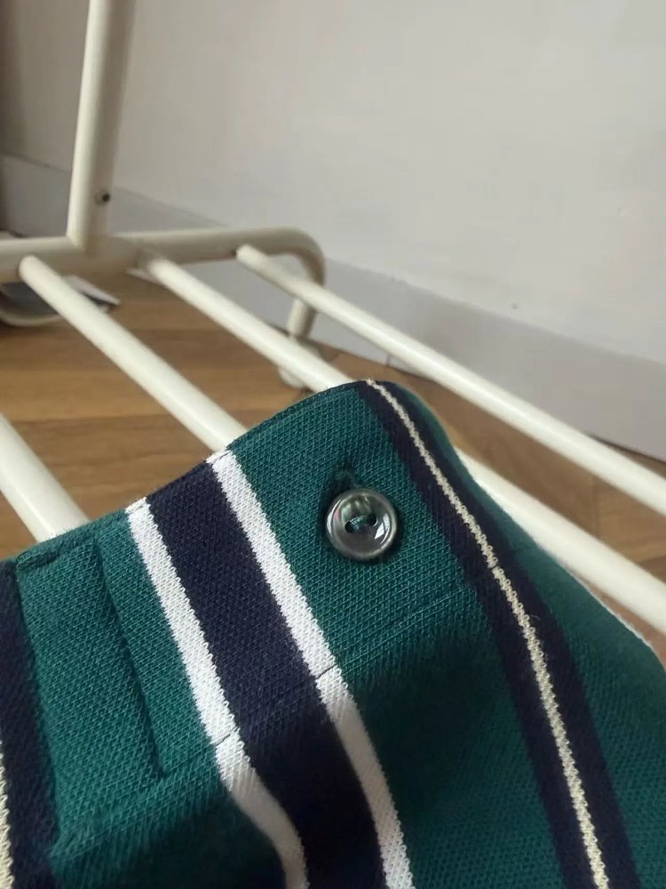 LACOSTE  Summer minimalist business casual striped lapel pearl cotton polo shirt retro embroidered pure cotton men's short sleeved shirt