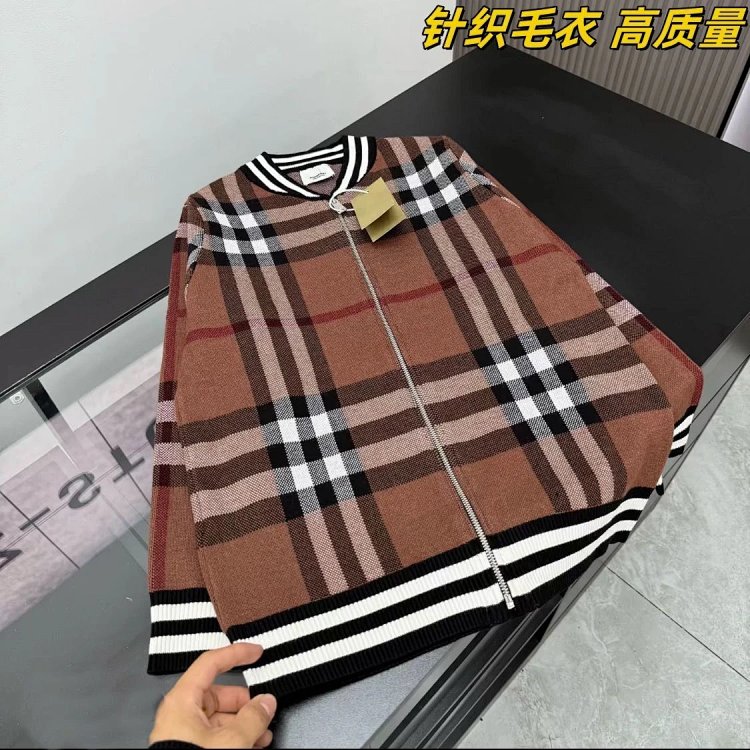 Burberry Knitted Sweater Splicing Checkered Cardigan Light Luxury Jacket Men's Trendy Brand