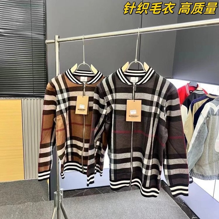 Burberry Knitted Sweater Splicing Checkered Cardigan Light Luxury Jacket Men's Trendy Brand