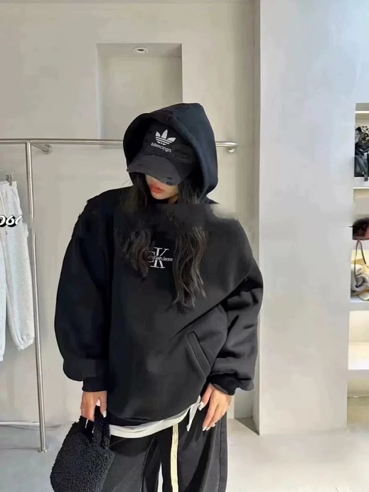 CKHooded hoodie jacket for autumn and winter, unisex, loose and casual, versatile long sleeved top
