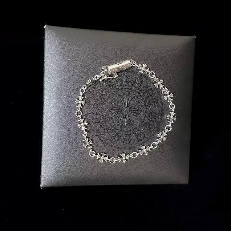 Chrome Hearts Crossing Silver Bracelet, Men's Kroos Heart Cross Bracelet, European and American Hip Hop Exquisite Light Luxury, niche Retro Cross Flower Men's and Women's Personalized Bracelet