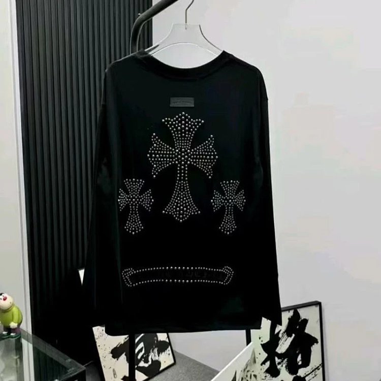 Chrome Hearts Light Luxury Long Sleeve T-shirt for Men and Women, Round Neck Bottom Long Sleeve Hoodie