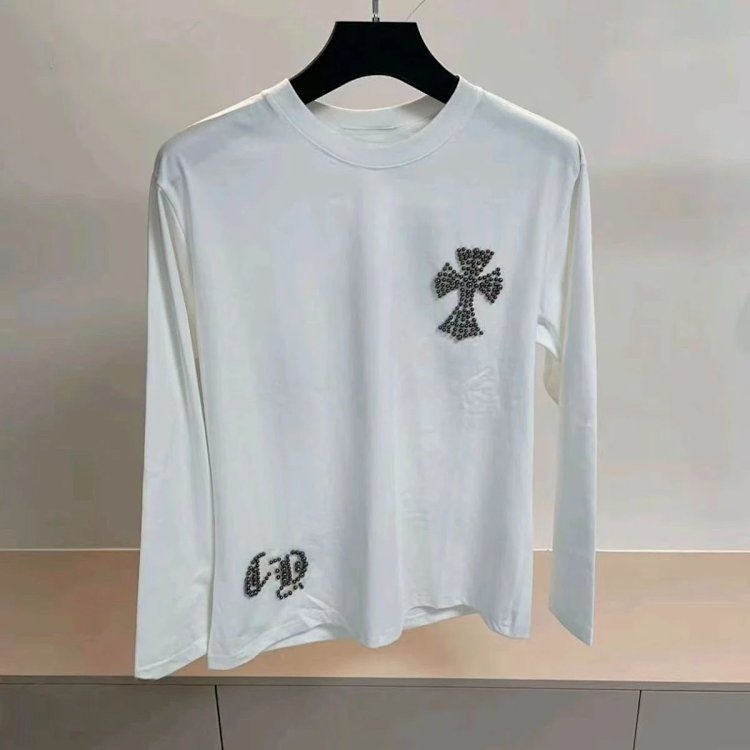 Chrome HeartsLight Luxury Long Sleeve T-shirt for Men and Women, Round Neck Bottom Long Sleeve Hoodi