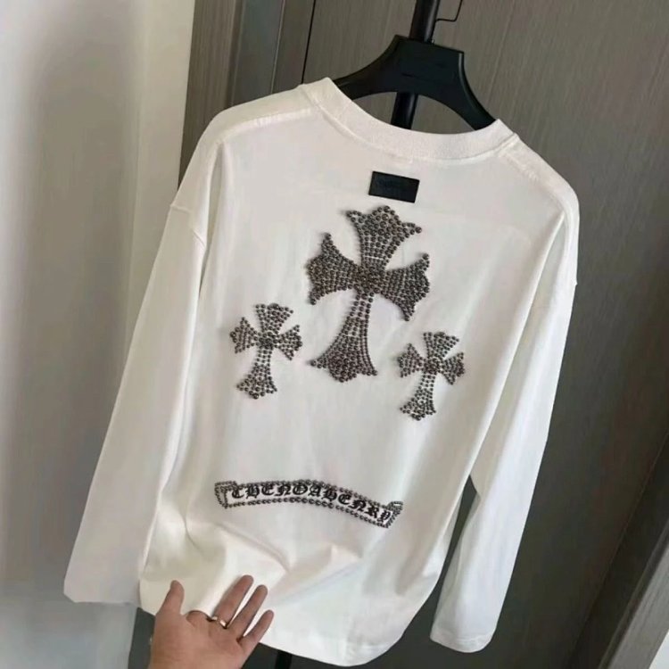 Chrome HeartsLight Luxury Long Sleeve T-shirt for Men and Women, Round Neck Bottom Long Sleeve Hoodie