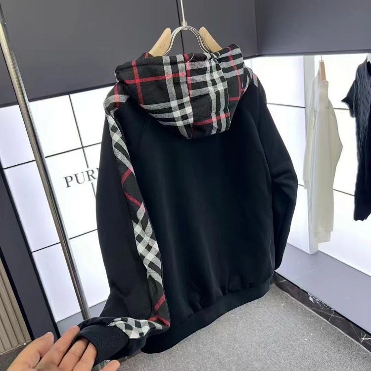 Burberry jacket hoodie 2025 autumn light luxury versatile patchwork cardigan plaid jacket casual hooded trend