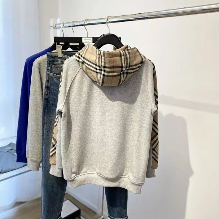 Burberry jacket hoodie 2025 autumn light luxury versatile patchwork cardigan plaid jacket casual hooded trend