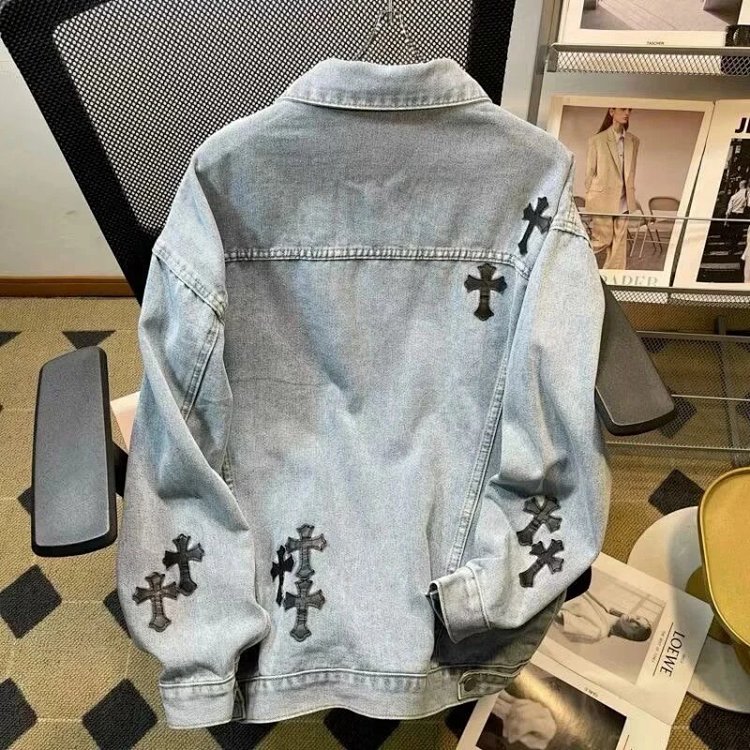 Chrome Hearts light luxury denim jacket, spring and autumn jacket, unisex trendy brand jacket