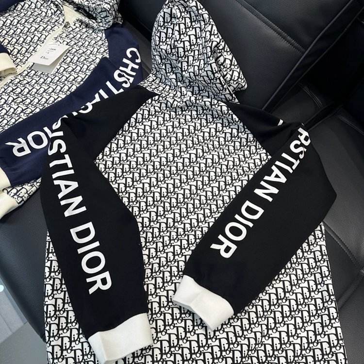 DIOR Light Luxury Full Print Spring and Autumn Coat unisex trendy brand cardigan hooded jacket