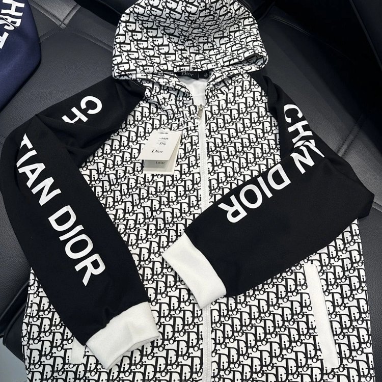 DIOR Light Luxury Full Print Spring and Autumn Coat unisex trendy brand cardigan hooded jacket
