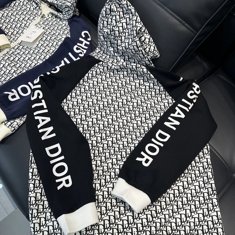 DIOR Light Luxury Full Print Spring and Autumn Coat unisex trendy brand cardigan hooded jacket