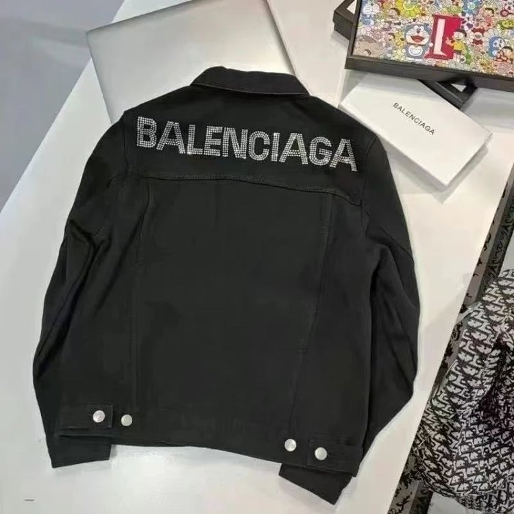 Balenciaga light luxury jacket, unisex denim cardigan, rhinestone jacket, long sleeved top