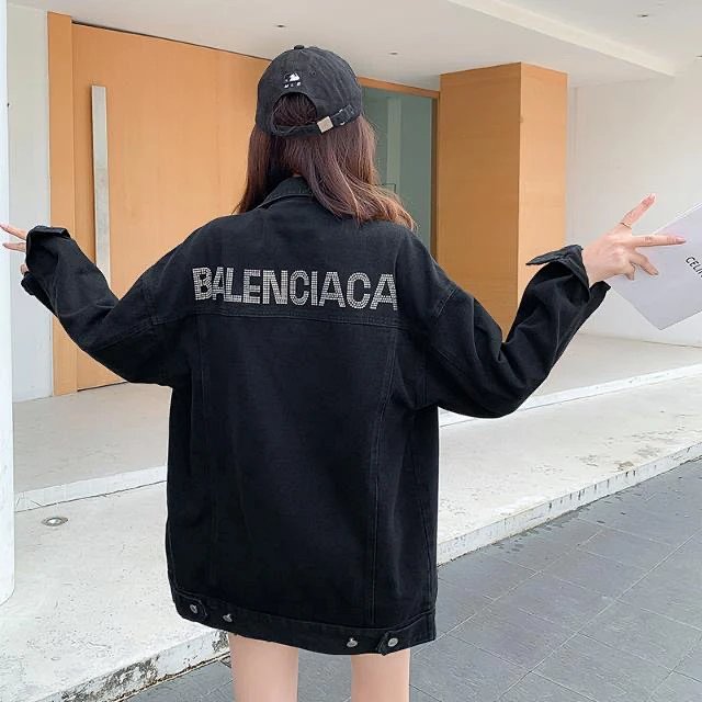 Balenciaga light luxury jacket, unisex denim cardigan, rhinestone jacket, long sleeved top