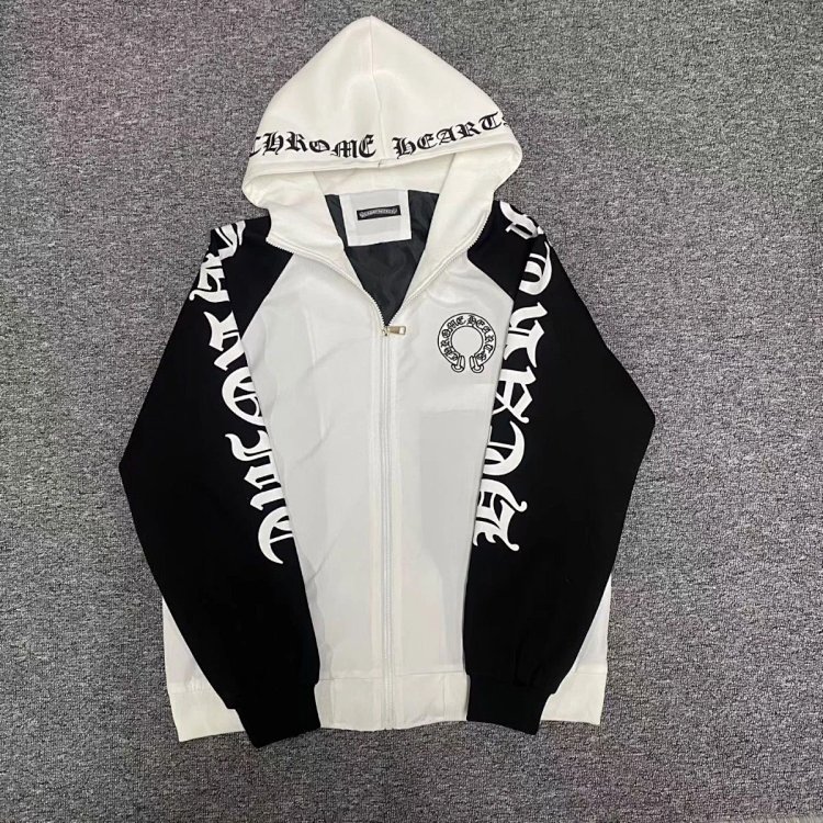 Chrome Hearts light luxury Sanskrit printed spring and autumn cardigan hooded jacket men's trendy brand top long sleeved jacket