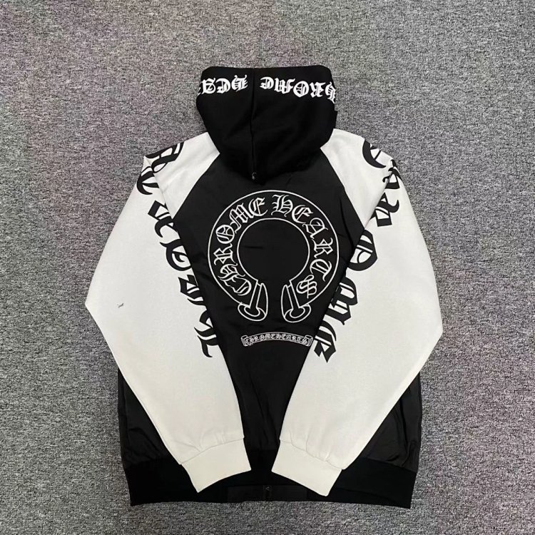 Chrome Hearts light luxury Sanskrit printed spring and autumn cardigan hooded jacket men's trendy brand top long sleeved jacket