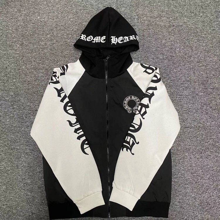 Chrome Hearts light luxury Sanskrit printed spring and autumn cardigan hooded jacket men's trendy brand top long sleeved jacket