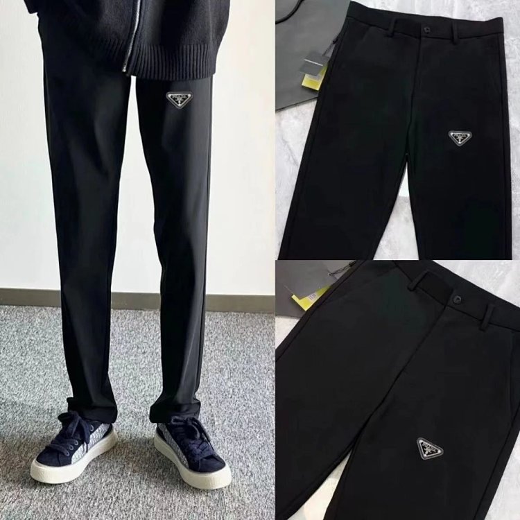 Prada trousers men's business trousers casual straight tube milk silk front label light luxury trousers men