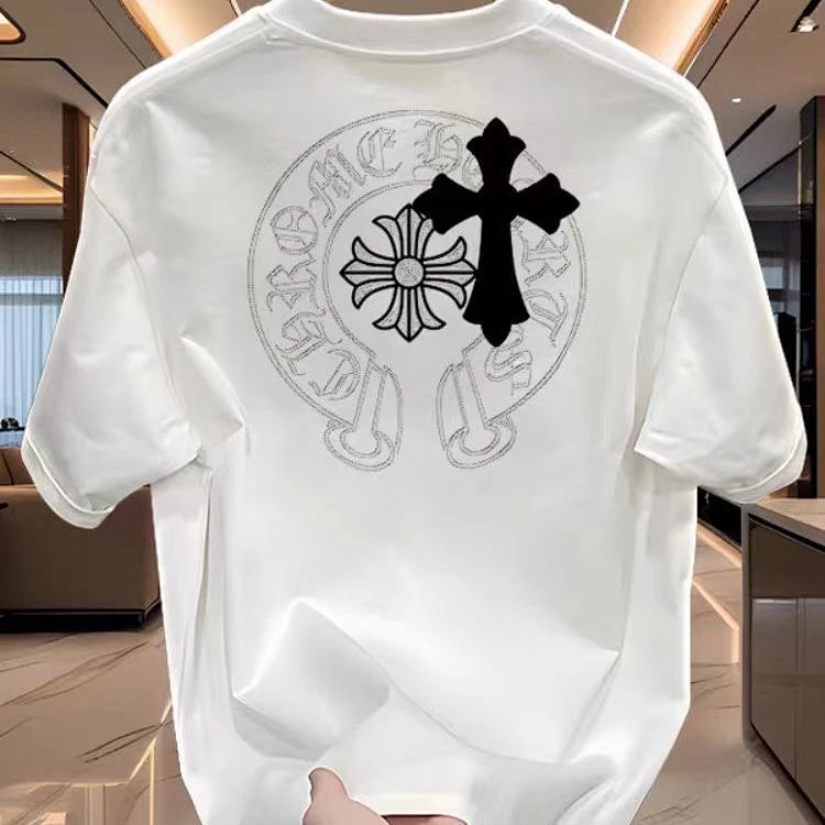 Chrome Hearts Cross Sanskrit Light Luxury Short Sleeve T-shirt for Men and Women, CH Short Sleeve Light Luxury Half Sleeve Top