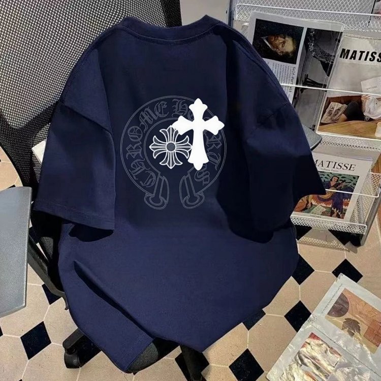 Chrome Hearts Cross Sanskrit Light Luxury Short Sleeve T-shirt for Men and Women, CH Short Sleeve Light Luxury Half Sleeve Top