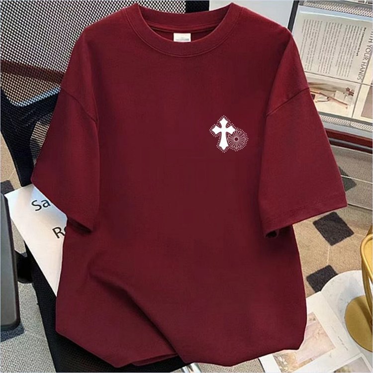 Chrome Hearts Cross Sanskrit Light Luxury Short Sleeve T-shirt for Men and Women, CH Short Sleeve Li