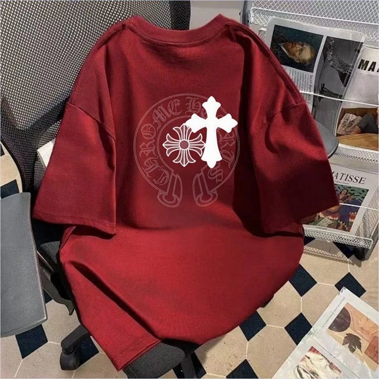 Chrome Hearts Cross Sanskrit Light Luxury Short Sleeve T-shirt for Men and Women, CH Short Sleeve Light Luxury Half Sleeve Top