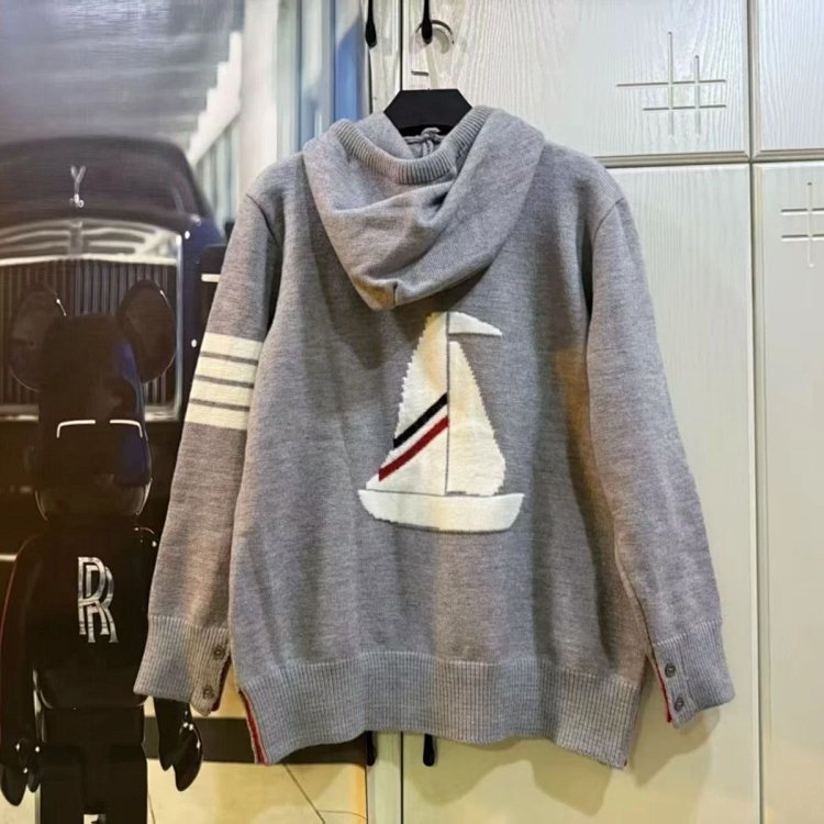 Sailing knitted cardigan sweater jacket with four stripes long sleeved top for both men and women