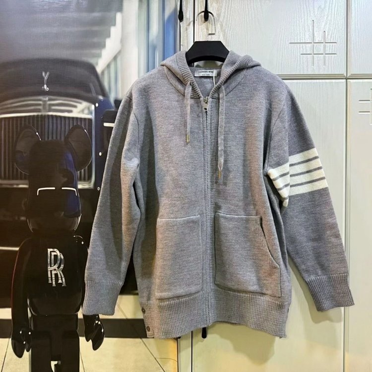 Sailing knitted cardigan sweater jacket with four stripes long sleeved top for both men and women