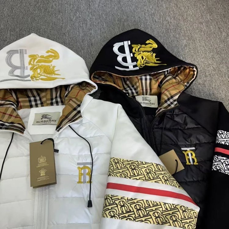 Burberry 2025 Winter Splicing Thick Embroidered Cotton Jacket Down Cotton Jacket Pork Rib New Male and Female Couple Jacket Warm