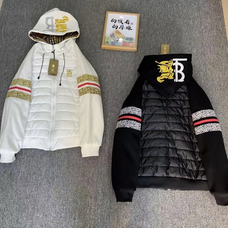 Burberry 2025 Winter Splicing Thick Embroidered Cotton Jacket Down Cotton Jacket Pork Rib New Male and Female Couple Jacket Warm