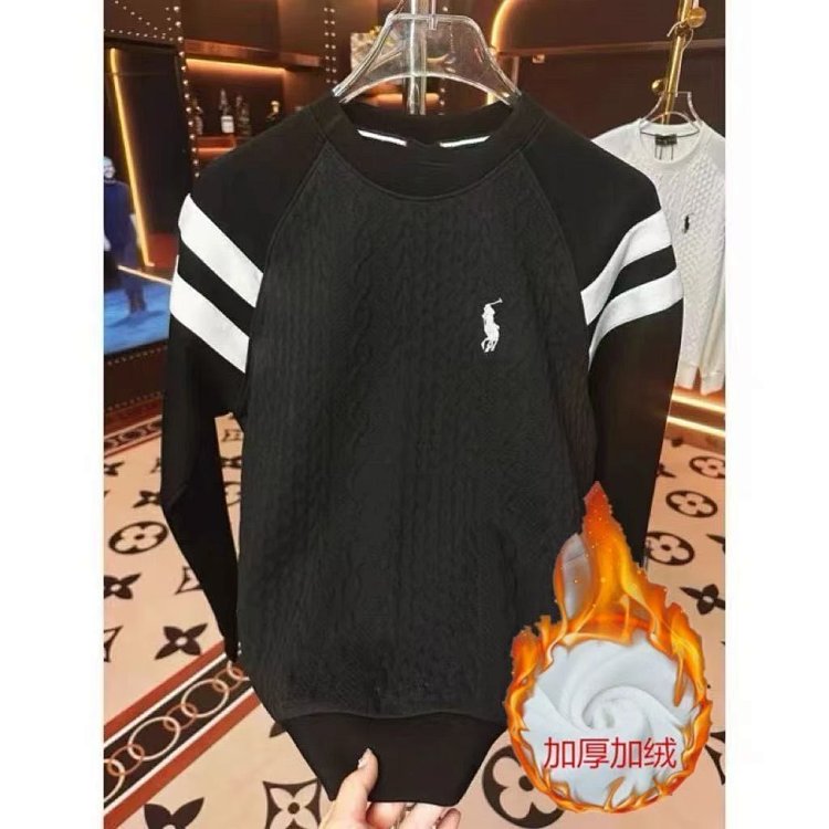 Ralph Lauren Long Sleeve Men's and Women's Same Style Velvet Warm Hoodie Bottom Shirt