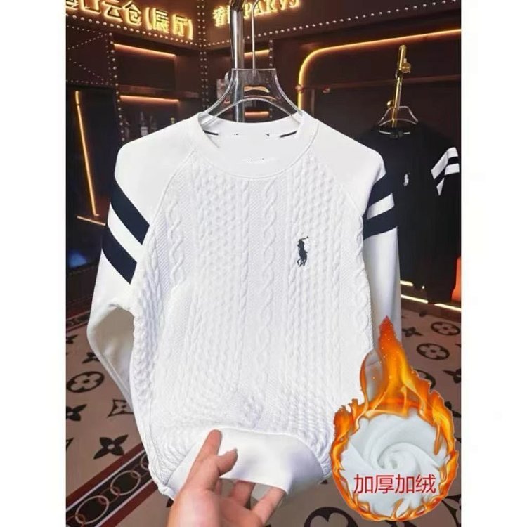 Ralph Lauren Long Sleeve Men's and Women's Same Style Velvet Warm Hoodie Bottom Shirt