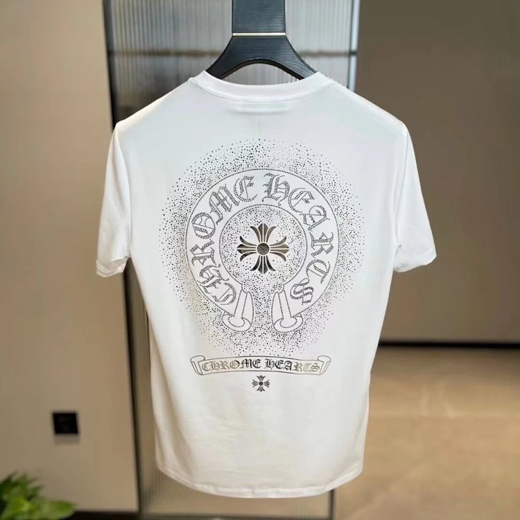 Chrome Hearts  Hot Diamond Light Luxury Short Sleeve T-shirt Black Unisex CH Short Sleeve Light Luxury Half Sleeve Top