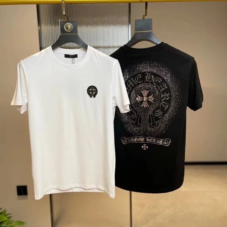 Chrome Hearts  Hot Diamond Light Luxury Short Sleeve T-shirt Black Unisex CH Short Sleeve Light Luxury Half Sleeve Top