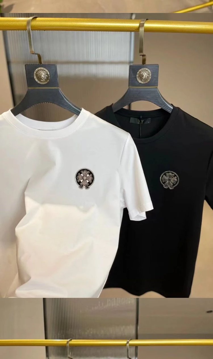Chrome Hearts  Hot Diamond Light Luxury Short Sleeve T-shirt Black Unisex CH Short Sleeve Light Luxury Half Sleeve Top