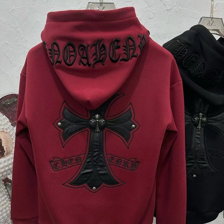 Chrome Hearts hooded sweatshirt, autumn and winter cross long sleeved fleece jacket