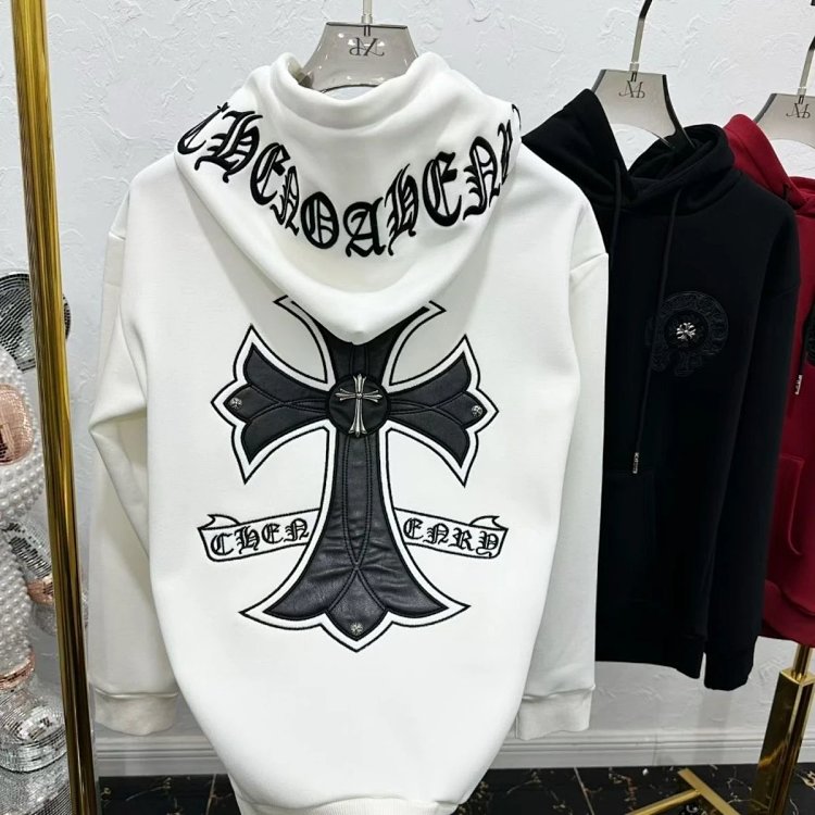 Chrome Hearts hooded sweatshirt, autumn and winter cross long sleeved fleece jacket