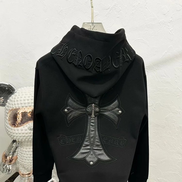 Chrome Hearts hooded sweatshirt, autumn and winter cross long sleeved fleece jacket