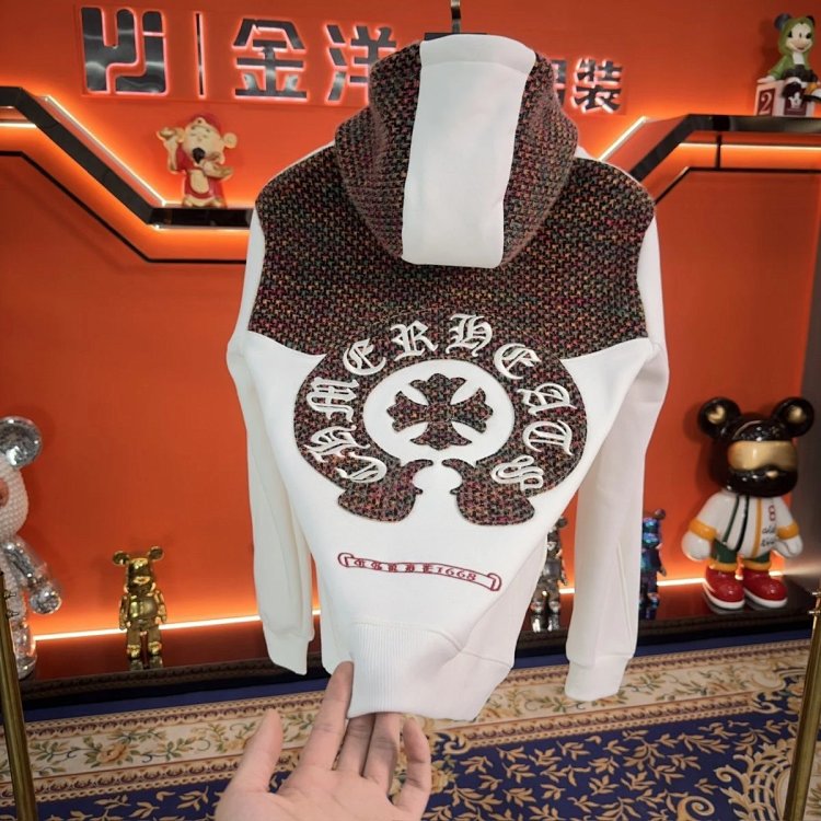 Chrome Hearts hooded sweatshirt, autumn and winter cross long sleeves with velvet embroidery jacket