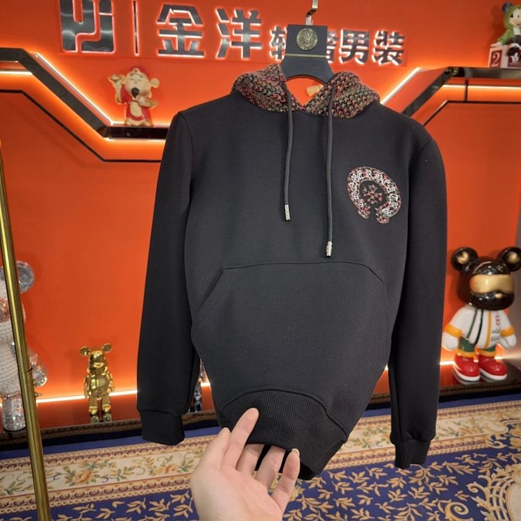 Chrome Hearts hooded sweatshirt, autumn and winter cross long sleeves with velvet embroidery jacket