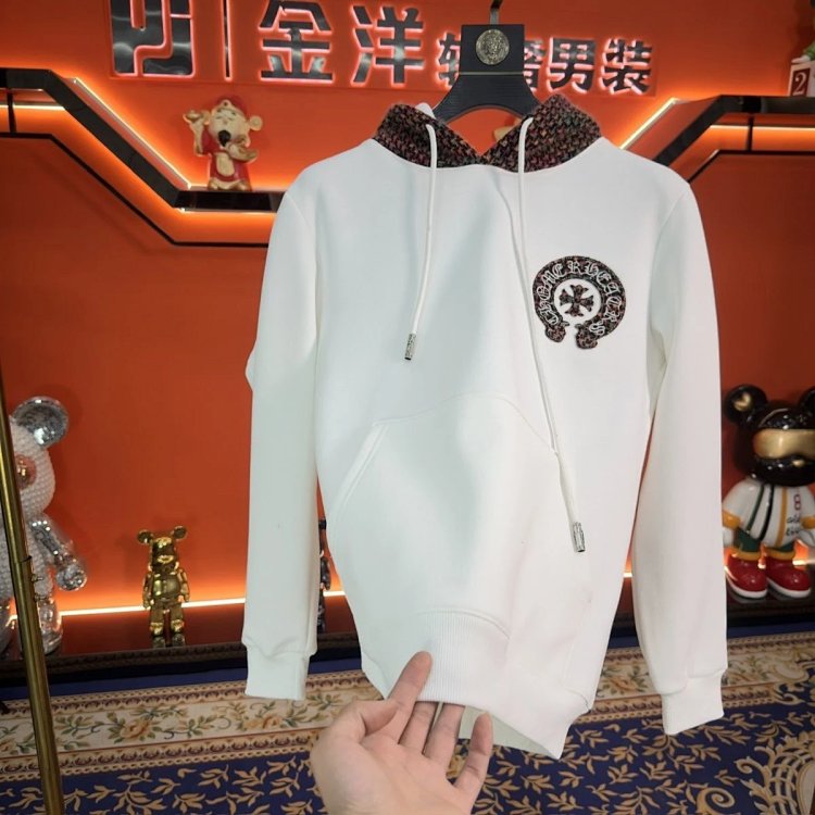 Chrome Hearts hooded sweatshirt, autumn and winter cross long sleeves with velvet embroidery jacket