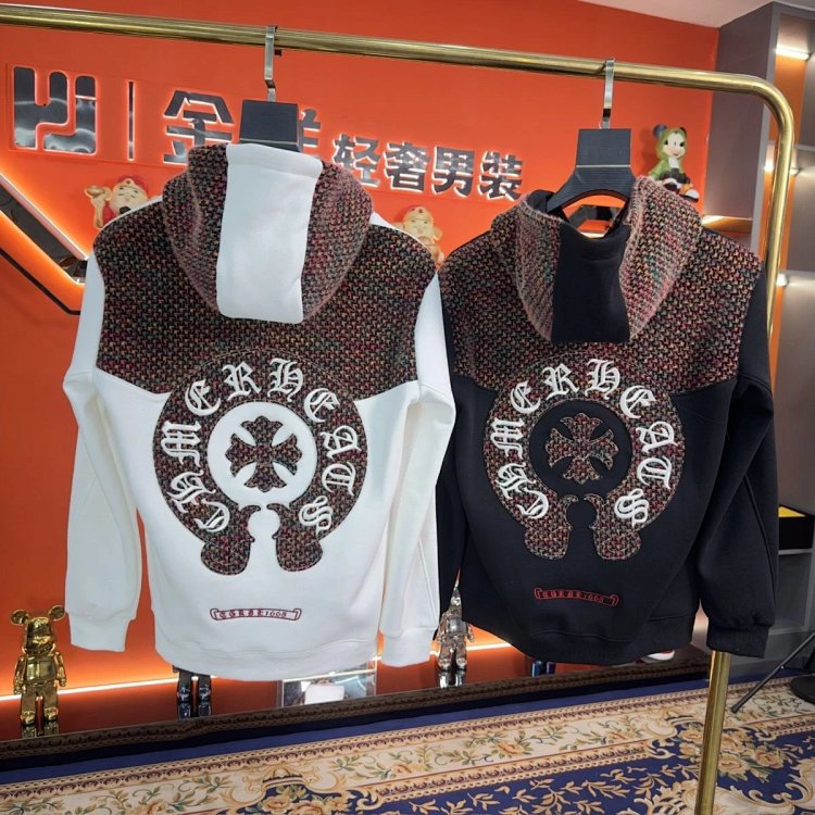 Chrome Hearts hooded sweatshirt, autumn and winter cross long sleeves with velvet embroidery jacket