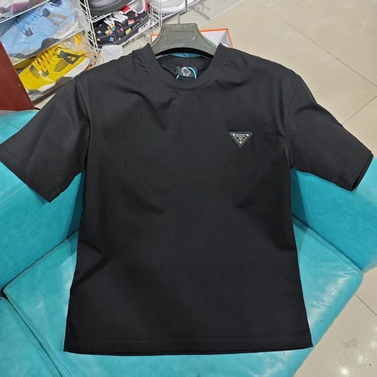 Prada Light Luxury Business Short Sleeve T-shirt Men's White Grey Half Sleeve Top