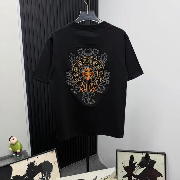 Chrome Hearts Light Luxury Embroidered Short Sleeve T-shirt Black and White Unisex